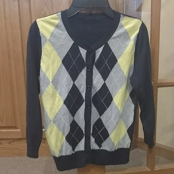 Navy, gray, and lime green cardigan - Picture 1 of 1